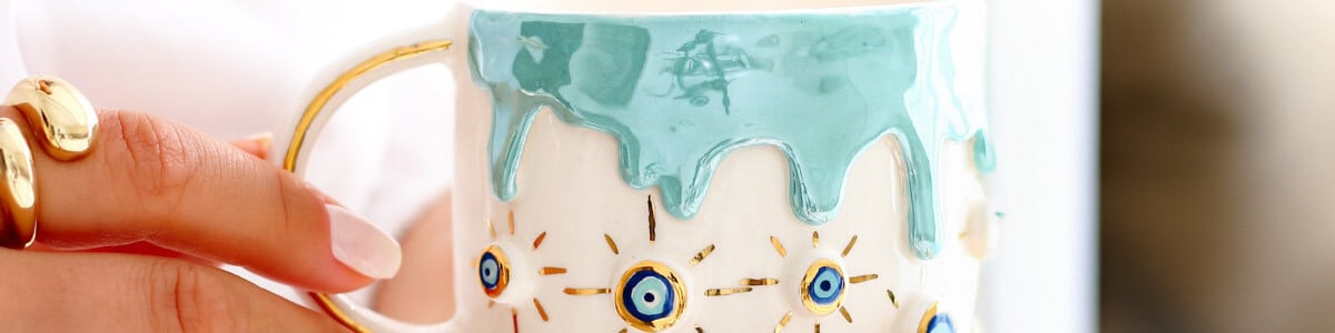 Nazar Boncuklu kupalar el yapımı Jalo Ceramic